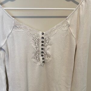 Free People Ivory Lace Button-Front Top